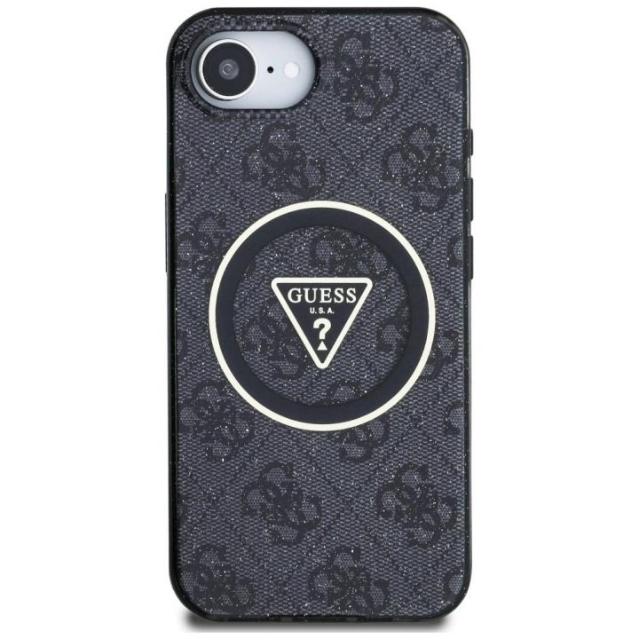 Telefono dėklas iPhone 16e juodas Guess su blizgiu logotipu