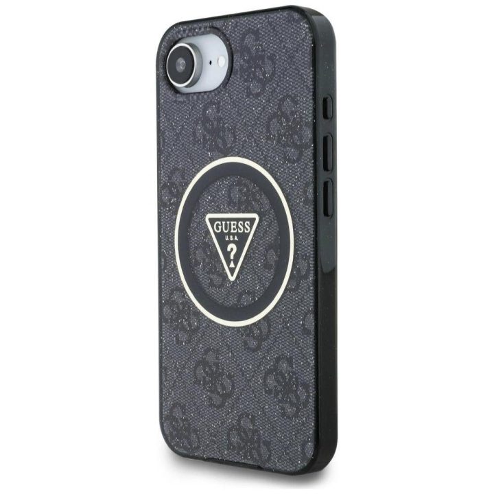 Telefono dėklas iPhone 16e juodas Guess su blizgiu logotipu