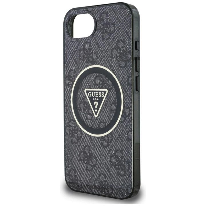 Telefono dėklas iPhone 16e juodas Guess su blizgiu logotipu