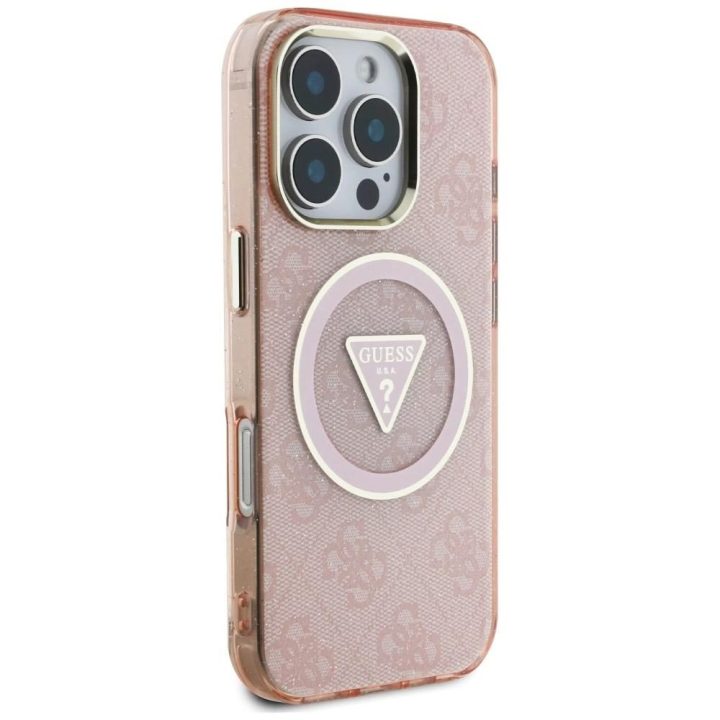 Telefono dėklas iPhone 16 Pro Max su blizgučiais rožinis