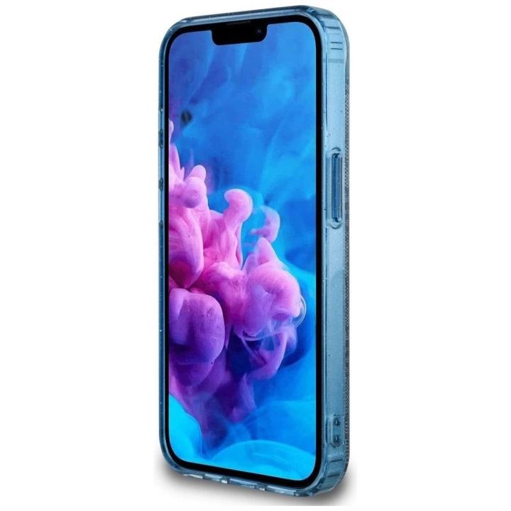 Telefono dėklas iPhone 16 su blizgučiais mėlynas