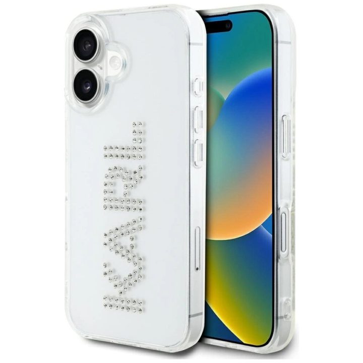 Dėklas iPhone 16 skaidrus su kristalais Karl Lagerfeld