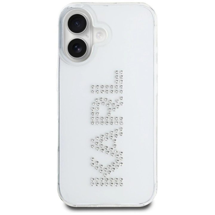 Dėklas iPhone 16 skaidrus su kristalais Karl Lagerfeld
