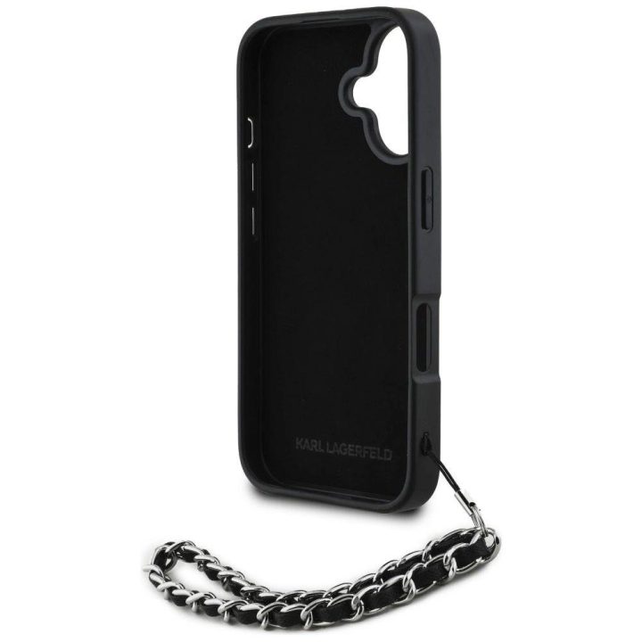 Telefono dėklas iPhone 16 su grandinėle juodas Karl Lagerfeld