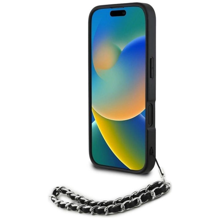 Telefono dėklas iPhone 16 su grandinėle juodas Karl Lagerfeld