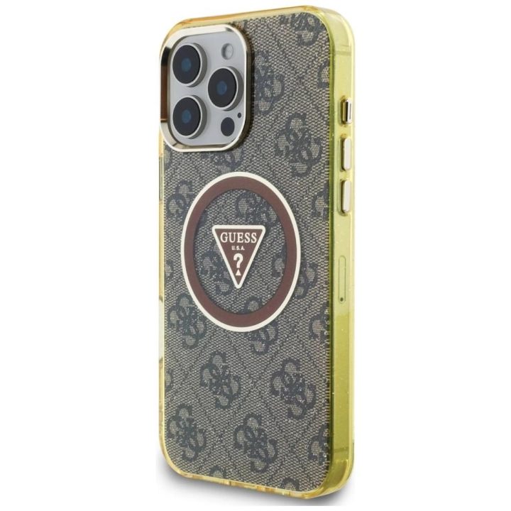 Telefono dėklas iPhone 16 Pro rudas Guess su 4G raštais