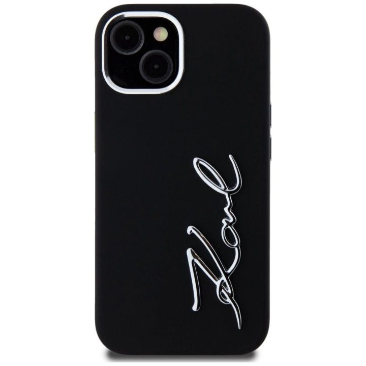 Telefono dėklas iPhone 15 juodas silikoninis Karl Lagerfeld
