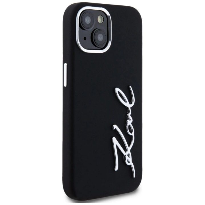 Telefono dėklas iPhone 15 juodas silikoninis Karl Lagerfeld