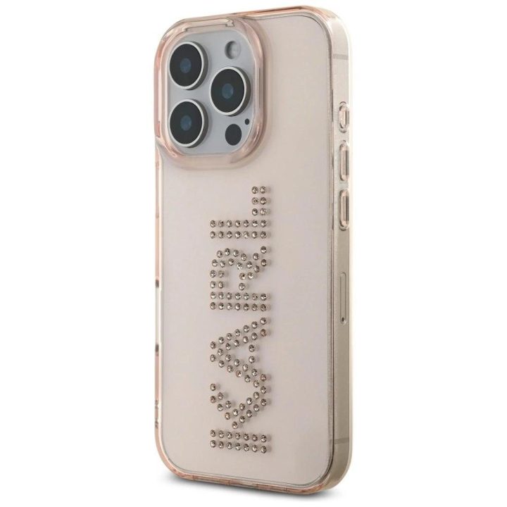 Telefono dėklas Karl Lagerfeld rožinis su kristalais iPhone 16 Pro Max