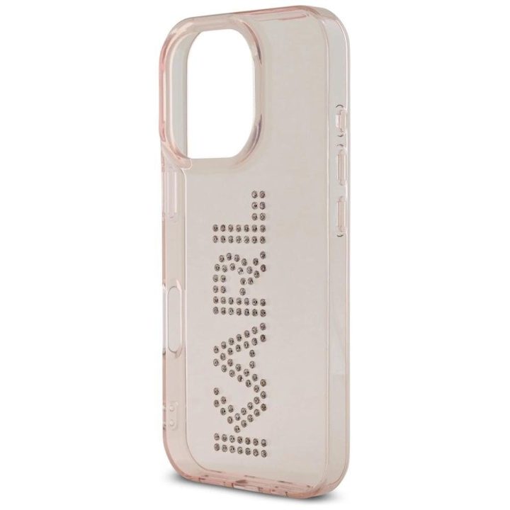Telefono dėklas Karl Lagerfeld rožinis su kristalais iPhone 16 Pro Max