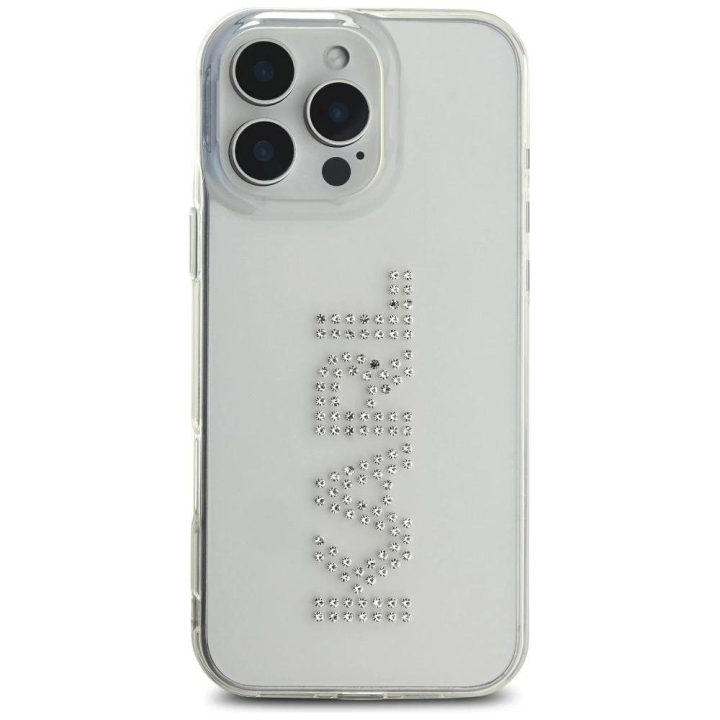 Telefono dėklas Karl Lagerfeld skaidrus su kristalais iPhone 16 Pro