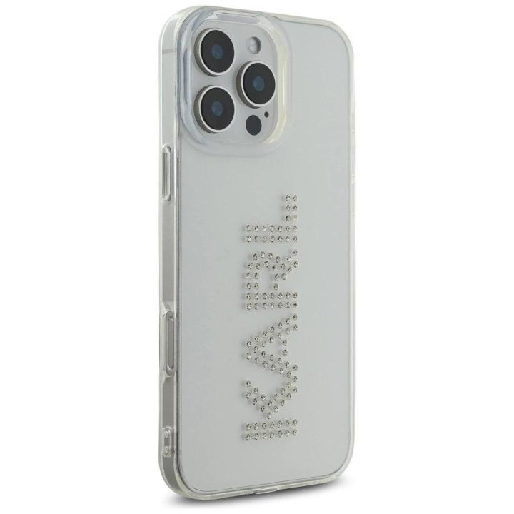 Telefono dėklas Karl Lagerfeld skaidrus su kristalais iPhone 16 Pro