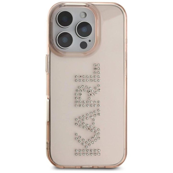 Telefono dėklas iPhone 16 Pro rožinis su Karl Lagerfeld logotipu