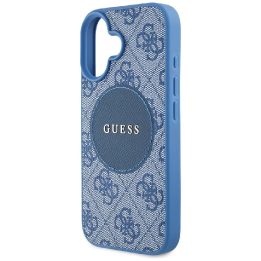 Dėklas iPhone 16, mėlynas, su MagSafe ir Guess 4G logotipu