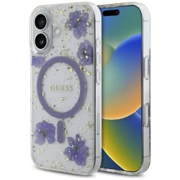 iPhone 16 dėklas su blizgiomis gėlėmis, violetinis
