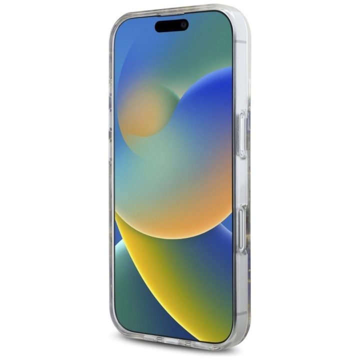 iPhone 16 dėklas su blizgiomis gėlėmis, violetinis