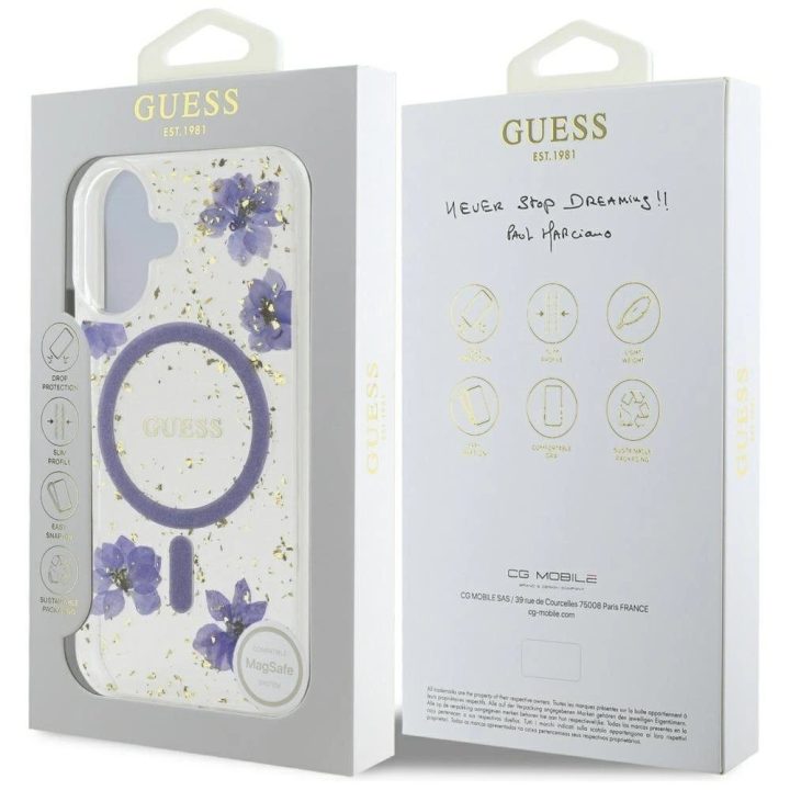 iPhone 16 dėklas su blizgiomis gėlėmis, violetinis
