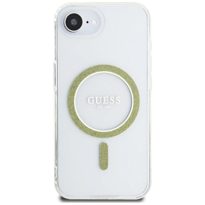 iPhone 16 dėklas Guess skaidrus su blizgučiais MagSafe