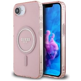 iPhone 16e dėklas Guess rožinis blizgus MagSafe