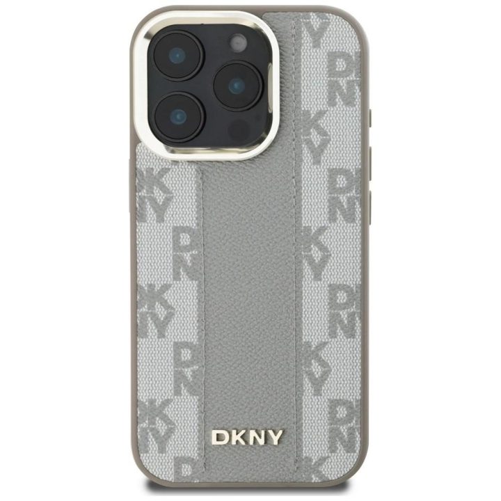 iPhone 16 Pro dėklas DKNY smėlio spalvos languotas