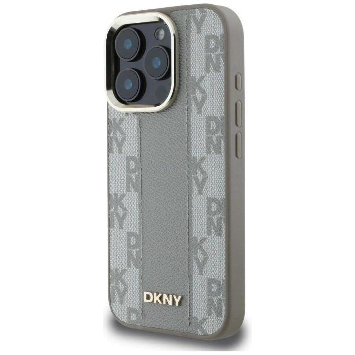 iPhone 16 Pro dėklas DKNY smėlio spalvos languotas