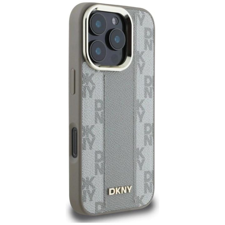 iPhone 16 Pro dėklas DKNY smėlio spalvos languotas