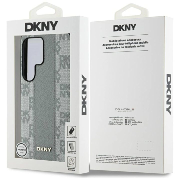 Telefono dėklas DKNY odinis pilkas su languotu raštu Galaxy S25 Ultra
