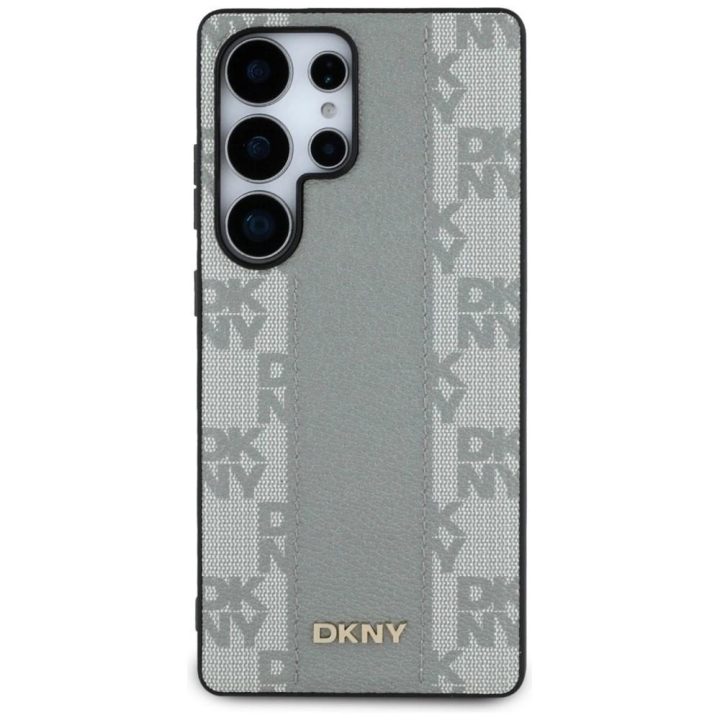 Telefono dėklas DKNY odinis pilkas su languotu raštu Galaxy S25 Ultra
