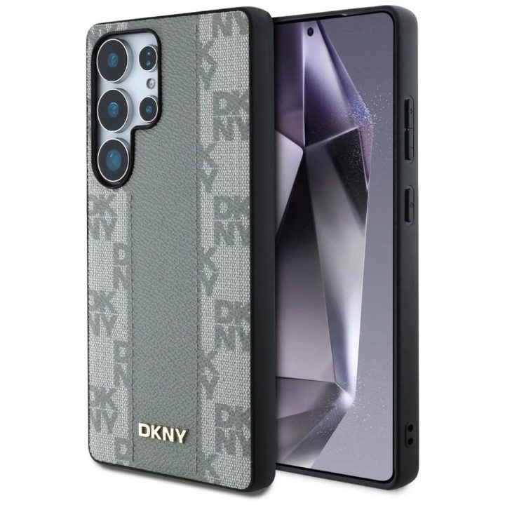 Telefono dėklas DKNY odinis pilkas su languotu raštu Galaxy S25 Ultra