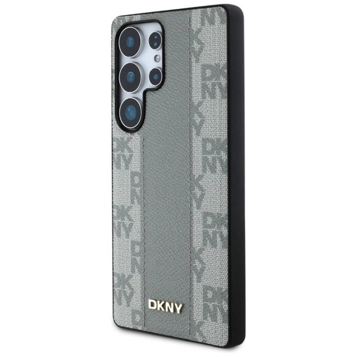 Telefono dėklas DKNY odinis pilkas su languotu raštu Galaxy S25 Ultra