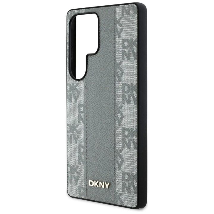 Telefono dėklas DKNY odinis pilkas su languotu raštu Galaxy S25 Ultra