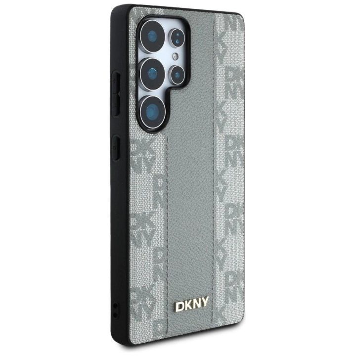 Telefono dėklas DKNY odinis pilkas su languotu raštu Galaxy S25 Ultra