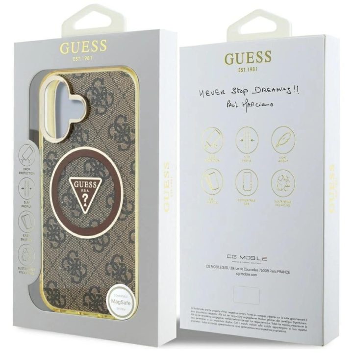 iPhone 16 dėklas Guess rudas su blizgučiais ir MagSafe