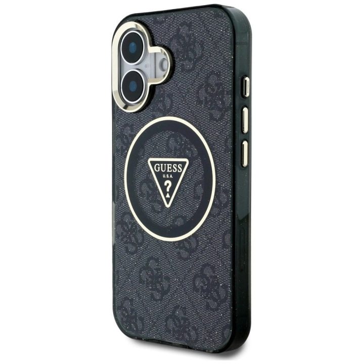 iPhone 16 dėklas Guess juodas su blizgučiais ir MagSafe