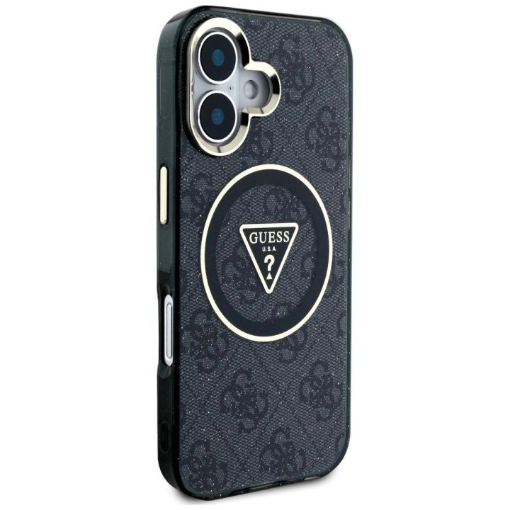 iPhone 16 dėklas Guess juodas su blizgučiais ir MagSafe