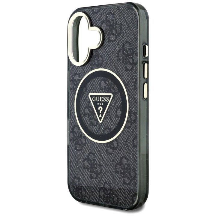 iPhone 16 dėklas Guess juodas su blizgučiais ir MagSafe