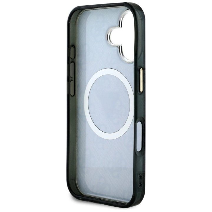 iPhone 16 dėklas Guess juodas su blizgučiais ir MagSafe