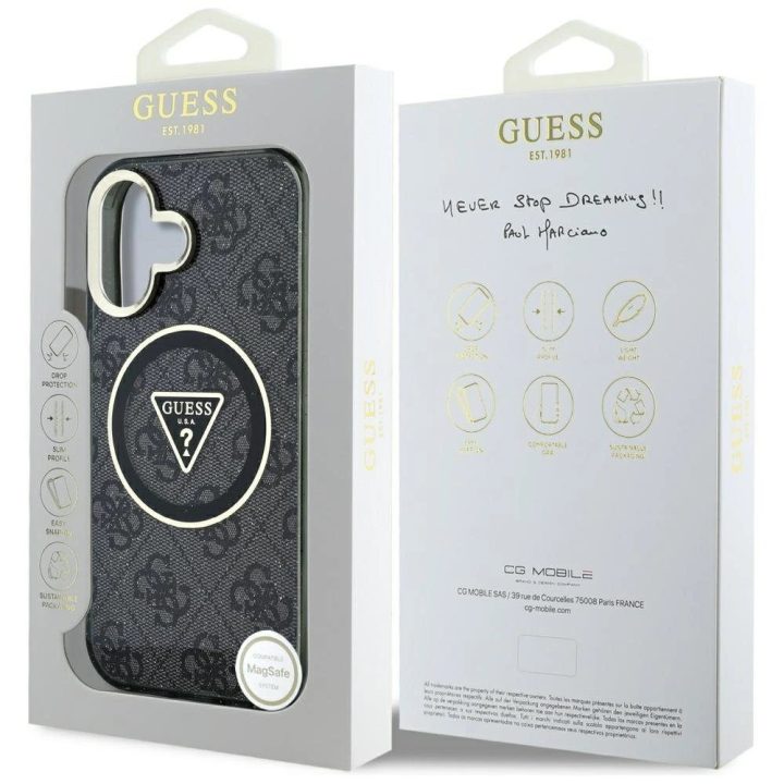 iPhone 16 dėklas Guess juodas su blizgučiais ir MagSafe