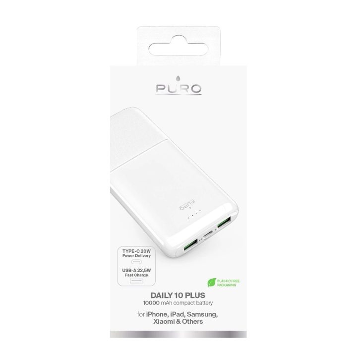 Išorinė baterija 10000 mAh balta su USB-C ir USB-A