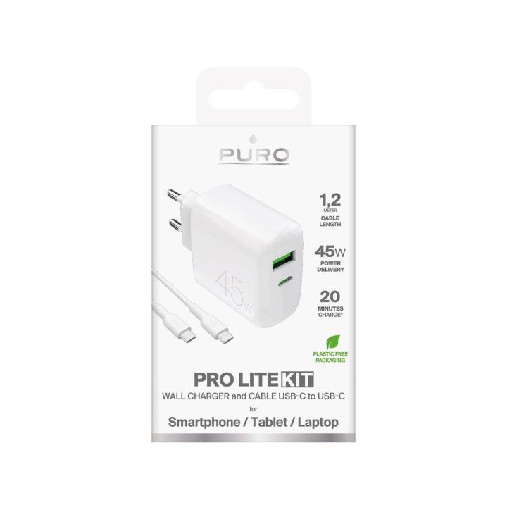 Įkroviklis USB-C ir USB-A 45W su USB-C laidu baltas