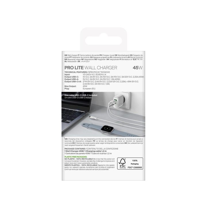 Įkroviklis USB-C ir USB-A 45W su USB-C laidu baltas