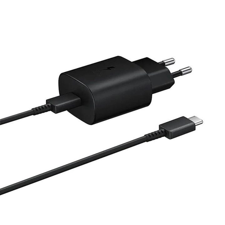Telefono įkroviklis Samsung 25W su USB-C laidu juodas