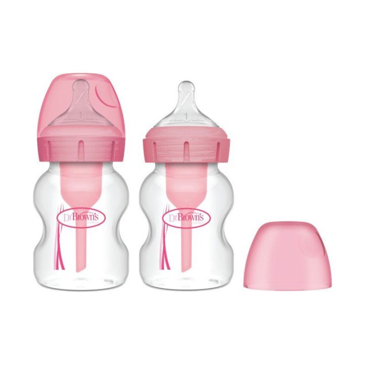 Plataus kaklelio rožiniai kūdikių buteliukai, 150 ml, 2 vnt.