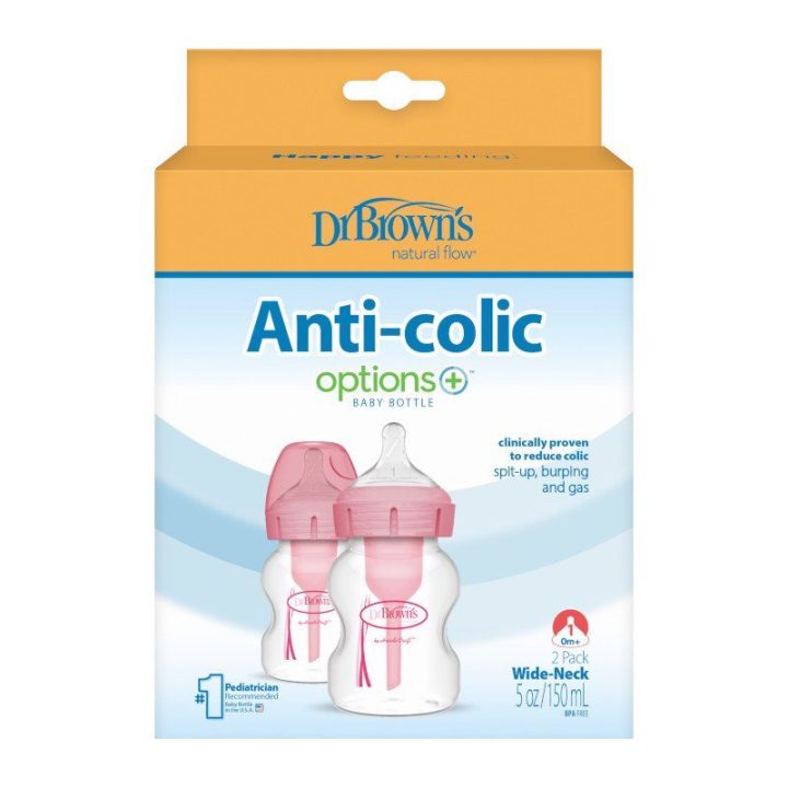 Plataus kaklelio rožiniai kūdikių buteliukai, 150 ml, 2 vnt.