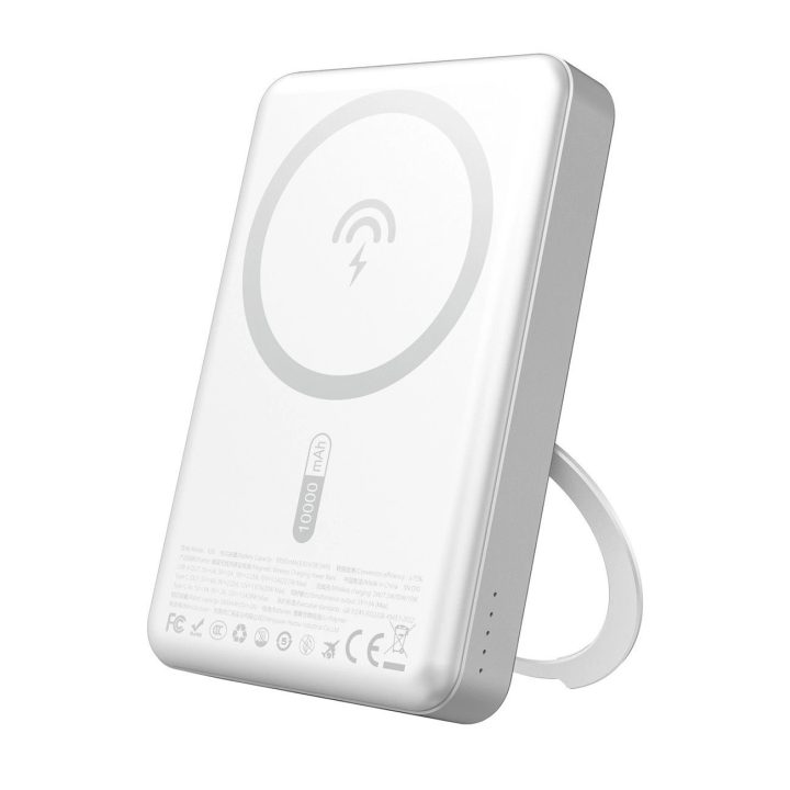 Sidabrinis magnetinis išorinis akumuliatorius su stovu, 10000 mAh