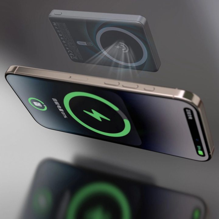 Sidabrinis magnetinis išorinis akumuliatorius su stovu, 10000 mAh