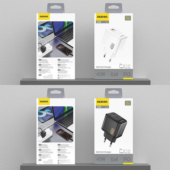 Baltas 45W GaN USB-C sieninis įkroviklis