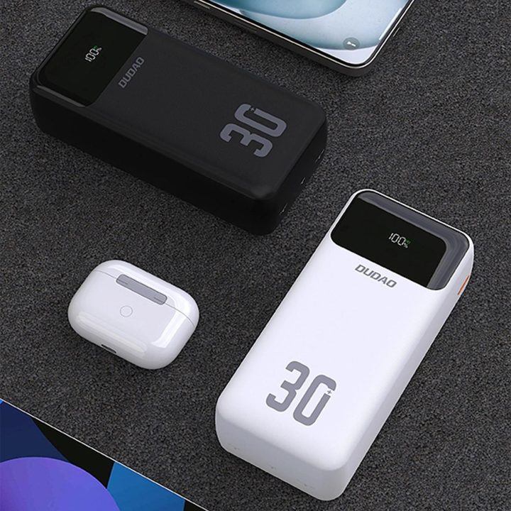Juodas 30000 mAh išorinis akumuliatorius su laidais
