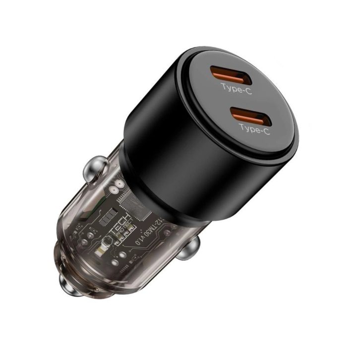 Juodas dviejų jungčių 100 W automobilinis įkroviklis