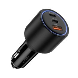 Juodas 3 lizdų greito įkrovimo automobilinis įkroviklis